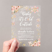 ベビーコールド外ピンク冬の女の子ベビーシャワー アクリル招待状 (インサイチュ (ポータブル))