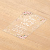 ベビーコールド外ピンク冬の女の子ベビーシャワー アクリル招待状 (レイダウン)