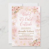 ベビーコールド外ピンク冬の女の子ベビーシャワー 招待状 (正面)