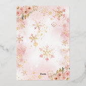 ベビーコールド外ピンク冬の女の子ベビーシャワー 箔招待状 (裏面)