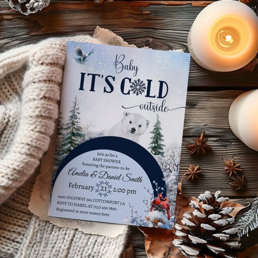 ベビーコールド外熊冬型フクロウ赤ちゃんシャワー 招待状