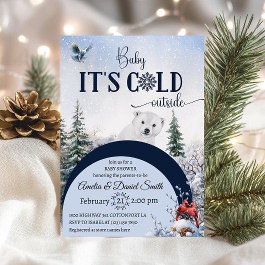 ベビーコールド外熊冬型フクロウ赤ちゃんシャワー 招待状