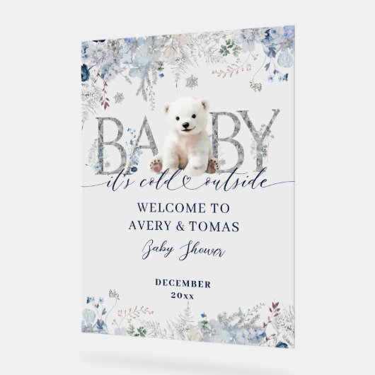 ベビーコールド外部フローラ&ベア男の赤ちゃんシャワー アクリルサイン (傾斜)