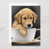 ベビーゴールデンレトリバーinティーカップグラフィック サンキューカード (正面/裏面)