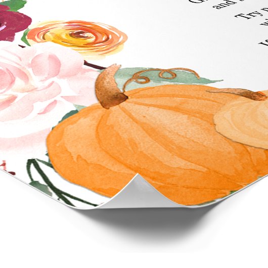 ベビーサイン、秋フローラカボチャのシャワーを言わない ポスター (角)