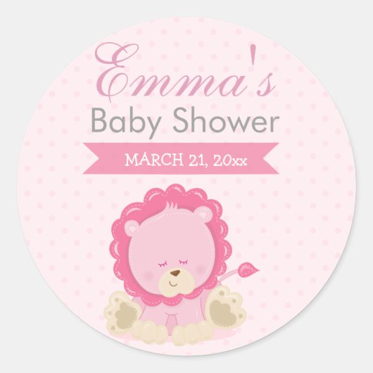 ベビーサファリピンクスリーピーライオン – 子供部屋アートギフト ラウンドシール (正面)