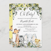 ベビーサファリ動物とライオンのベビーシャワー 招待状 (正面/裏面)