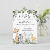 ベビーサファリ動物とライオンのベビーシャワー 招待状 (スタンド正面)