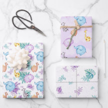 ベビーサファリ子供部屋ラッピング紙シートセット3