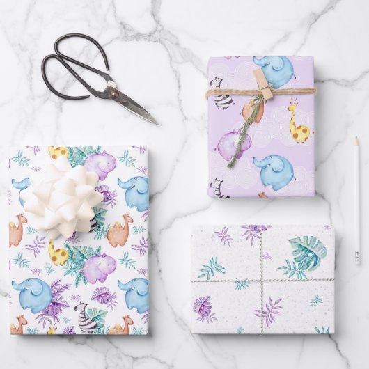 ベビーサファリ子供部屋ラッピング紙シートセット3 ラッピングペーパーシート (正面)