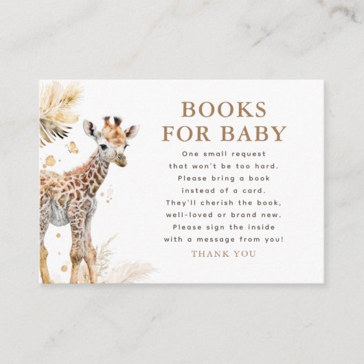 ベビーサファリ野生動物のベビーシャワー用の本 エンクロージャーカード (正面)