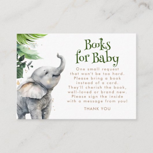 ベビーサファリ野生動物のベビーシャワー用の本 エンクロージャーカード (正面)