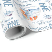 ベビーサメ第1誕生日名前をカスタムする水彩 ラッピングペーパー (ロールコーナー)