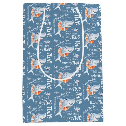 ベビーサメ第2期バースデーカスタムタウォーターカラーアート ミディアムペーパーバッグ (正面)