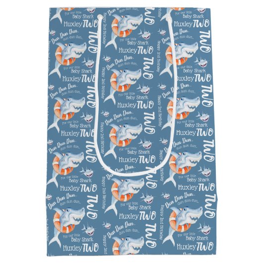 ベビーサメ第2期バースデーカスタムタウォーターカラーアート ミディアムペーパーバッグ (裏面)