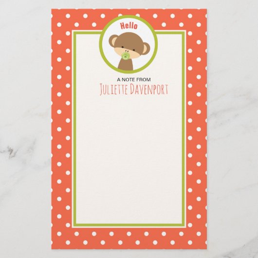 ベビーサルおしゃぶり水玉模様こんにちは 便箋 (正面)