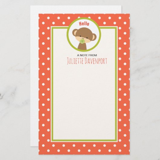 ベビーサルおしゃぶり水玉模様こんにちは 便箋 (正面/裏面)