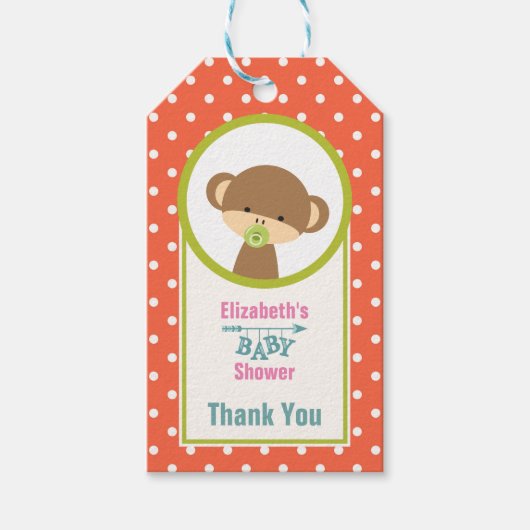 ベビーサルおしゃぶり水玉模様感謝してい ギフトタグ (正面)