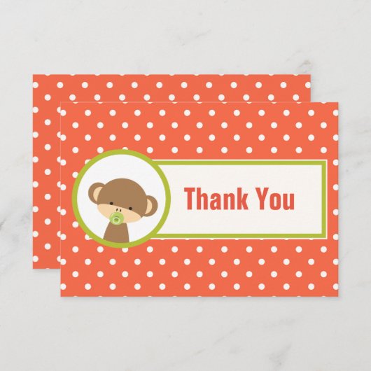 ベビーサルおしゃぶり水玉模様感謝してい サンキューカード (正面/裏面)