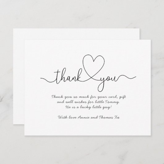 ベビーサンキューカード、スクリプトフォント感謝していユー ポストカード (正面/裏面)