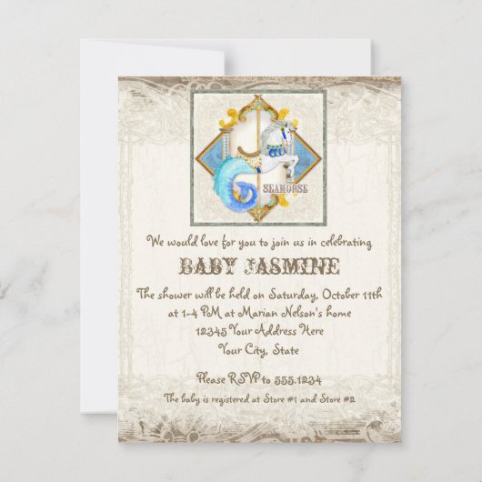 ベビーサーカスファンタジーシーホース回転木馬ヴィンテージ 招待状 (裏面)