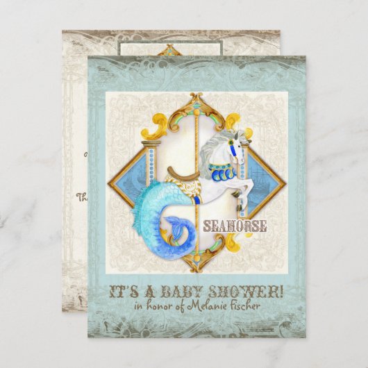 ベビーサーカスファンタジーシーホース回転木馬ヴィンテージ 招待状 (正面/裏面)