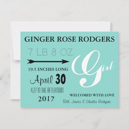 ベビーザアガール誕生 招待状 (裏面)