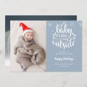 ベビーザコールドアウトアウトアウトサイドブルーフォトホリデー誕生 案内状 (正面/裏面)