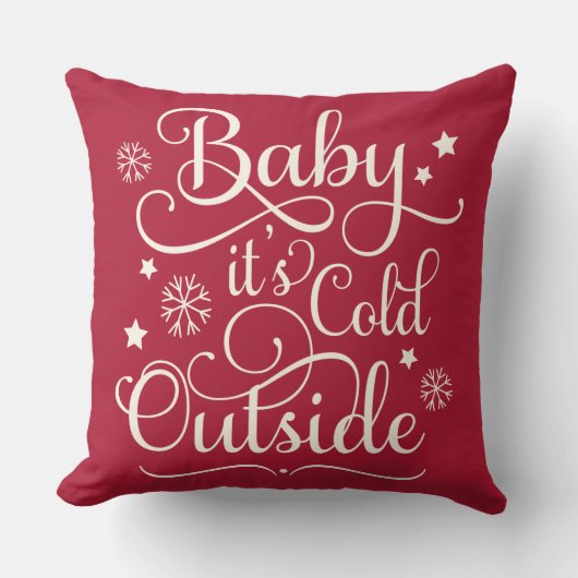 ベビーザコールドアウトアウトダークレッドスクリプトホリデー クッション (正面)