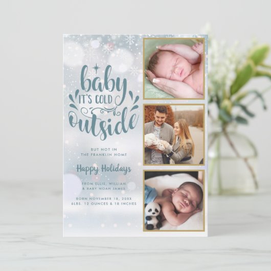 ベビーザコールドアウトアウトフォトボーイホリデー誕生 案内状 (スタンド正面)