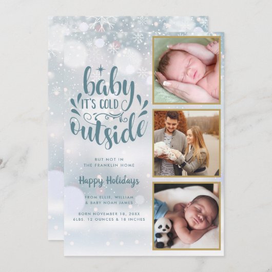 ベビーザコールドアウトアウトフォトボーイホリデー誕生 案内状 (正面/裏面)