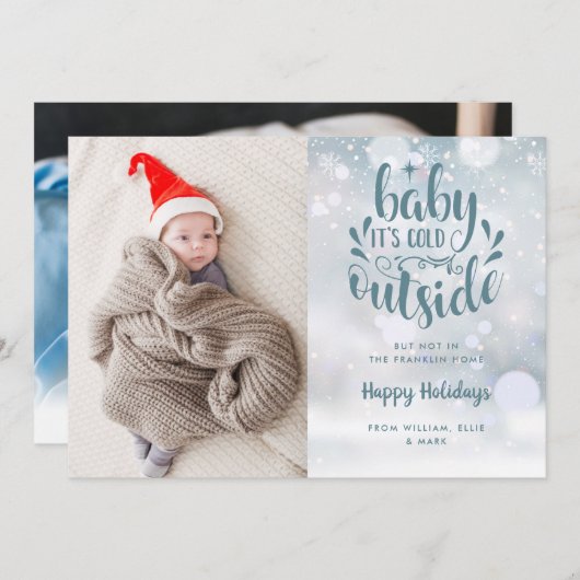 ベビーザコールドアウトボーイウィンターホリデー誕生 案内状 (正面/裏面)