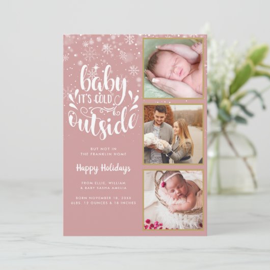 ベビーザコールド外側3フォトガールホリデー誕生 案内状 (スタンド正面)