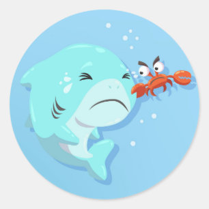 ベビーザメとカニ ラウンドシール