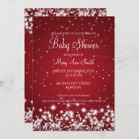 ベビーシエレガントャワー冬のきらめく赤 招待状 (正面/裏面)