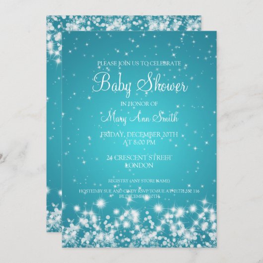 ベビーシエレガントャワー冬のスパークルターコイズ 招待状 (正面/裏面)