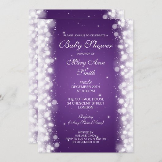 ベビーシエレガントャワー魔法スパークルパープル 招待状 (正面/裏面)