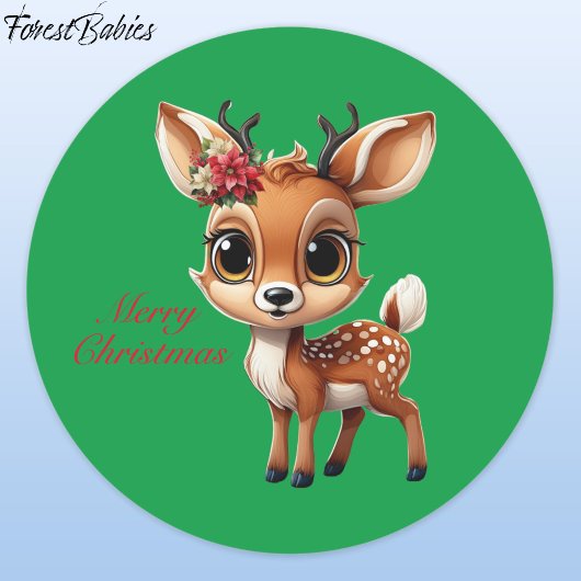 ベビーシカ、子鹿、シカ、トナカイ🦌 🎄グリーンクリスマス ラウンドシール