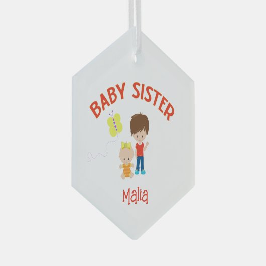 ベビーシスターとビッグブラザーパーソナライズされた ガラスオーナメント (正面右)