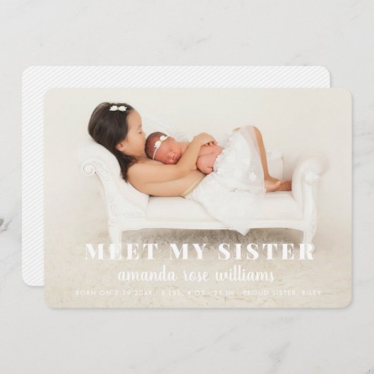 ベビーシスター誕生のお知らせカード 招待状 (正面/裏面)