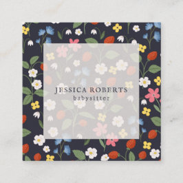 ベビーシッターいちごネイビーパターンスクエア スクエア名刺