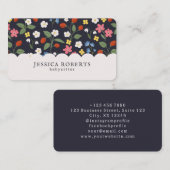 ベビーシッターいちご柄ネイビービジネスカード 名刺 (正面/裏面)