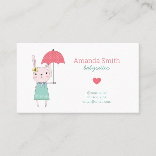 ベビーシッターかわいいウサギのベビーシッターのサービス 名刺 (正面)