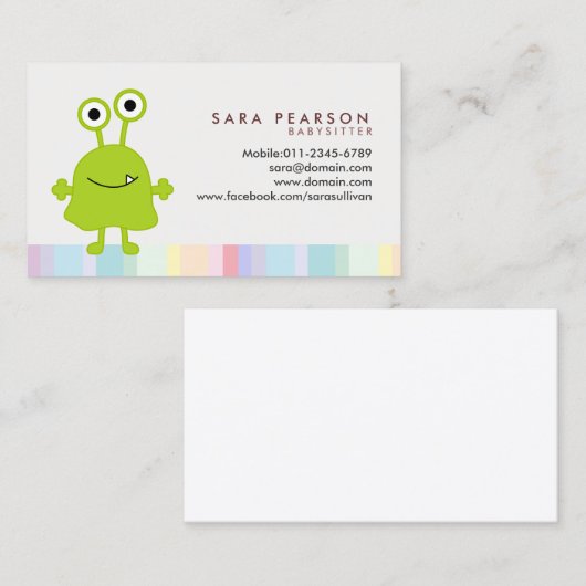 ベビーシッターかわいいグリーンモンスターエイリアン名刺 名刺 (正面/裏面)