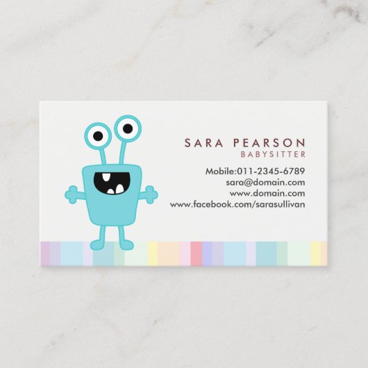 ベビーシッターかわいいシアンモンスターエイリアン名刺 名刺 (正面)