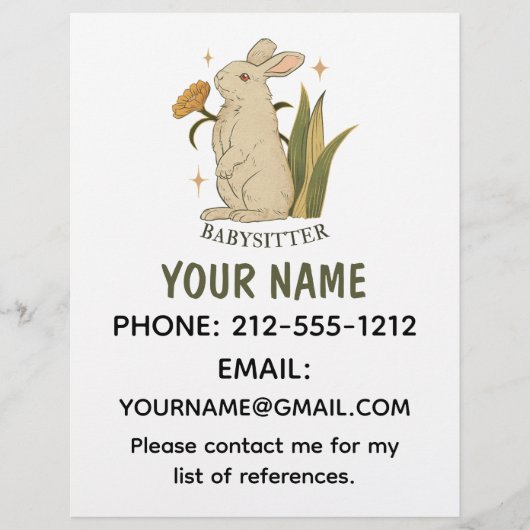 ベビーシッターかわいいフローラバニーベビーサービス チラシ (正面)