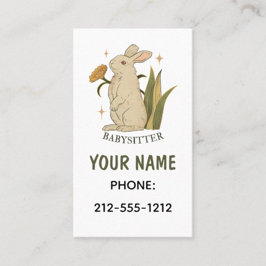 ベビーシッターかわいいフローラバニーベビー名刺 名刺 (正面)