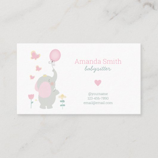 ベビーシッターかわいい象のベビーシッターのサービス 名刺 (正面)