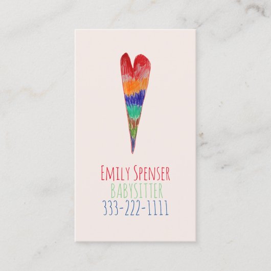 ベビーシッターと気に子描ハートカード 名刺 (正面)