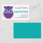ベビーシッターのかわいい紫色のフクロウの育児の提供者 名刺 (正面/裏面)